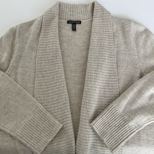 Eileen Fisher Wool Alpaca Yak Cardigan Sz L Shawl Collar Open Tan Oat Cozy Soft